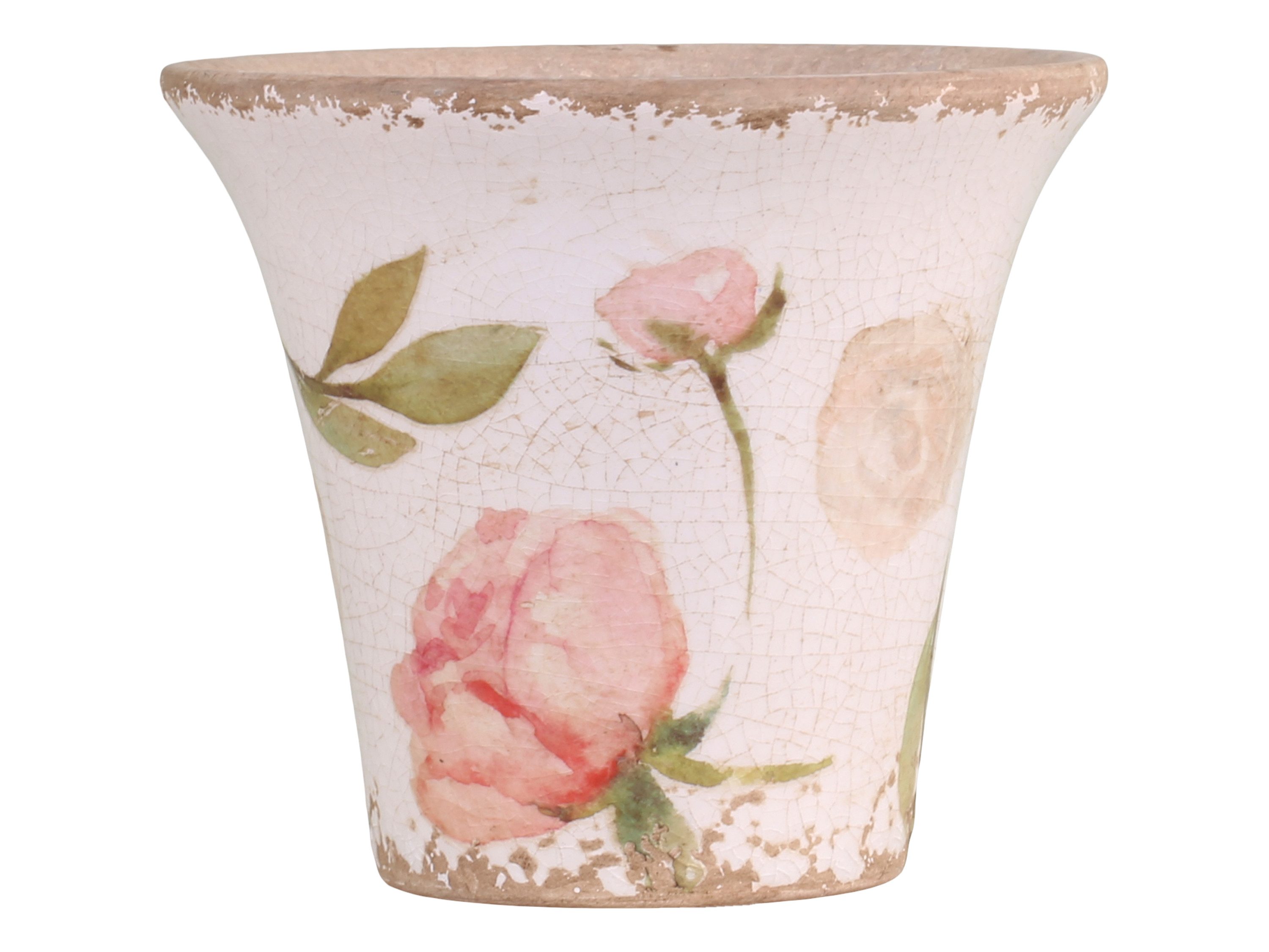 Chic Antique Blumentopf Étel Pflanztopf und Flasche Vase Keramik glasiert florales Muster Rosa, Wunderschönes Étel Muster