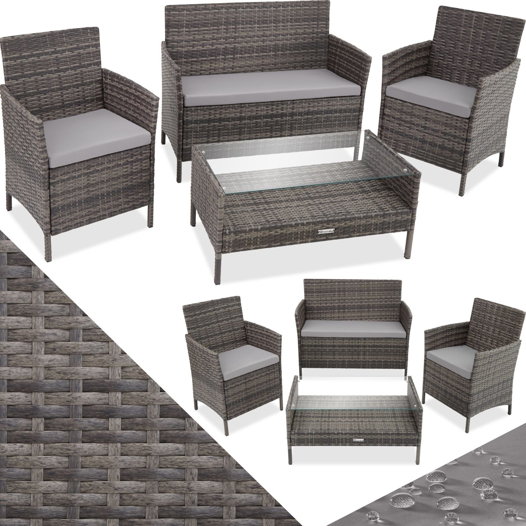 tectake Sitzgruppe Rattan Sitzgruppe, (Set, 4-tlg), für 4 Personen