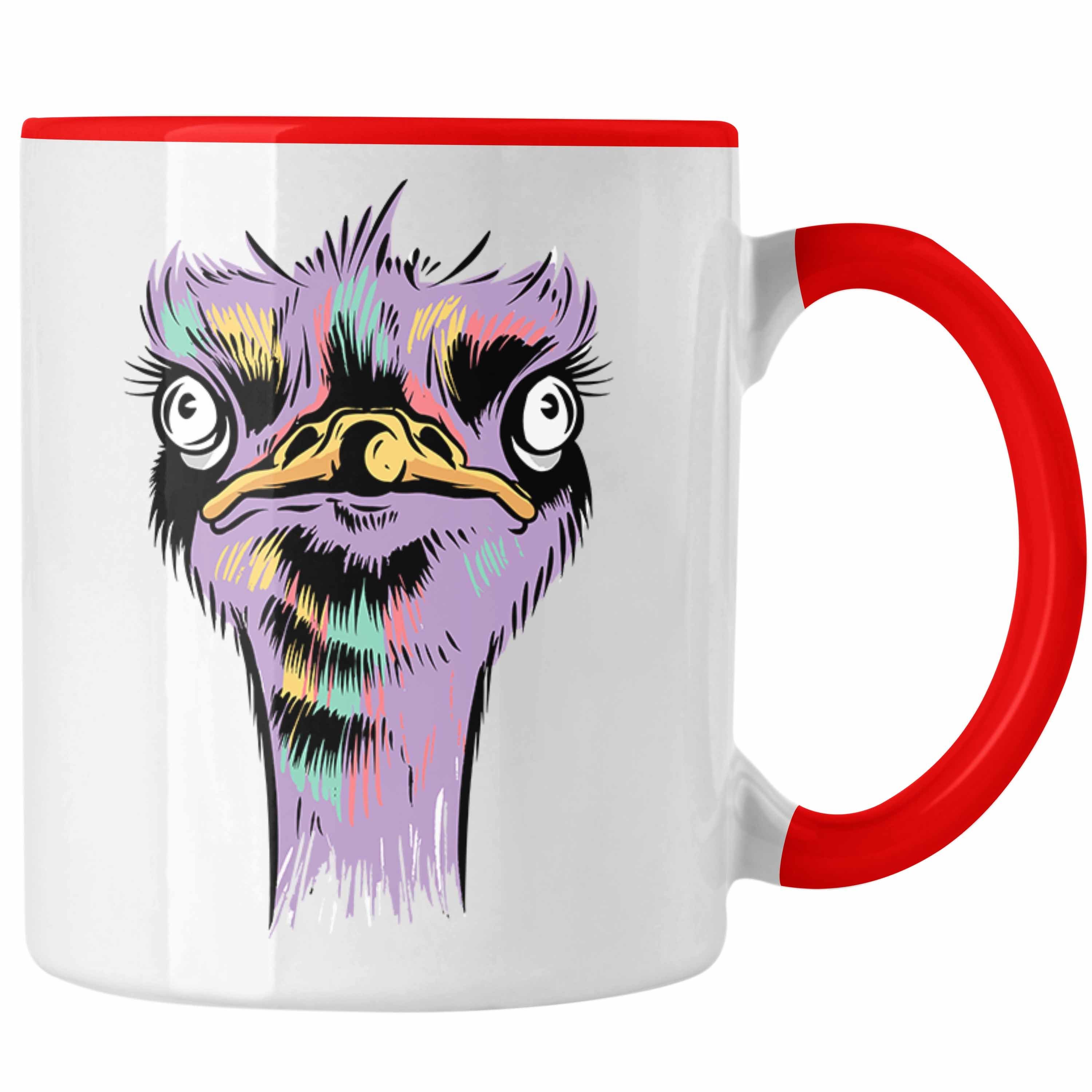 Trendation Tasse Lustige Geschenk Vogel Safari-Liebhaber Strauß für Tasse Rot