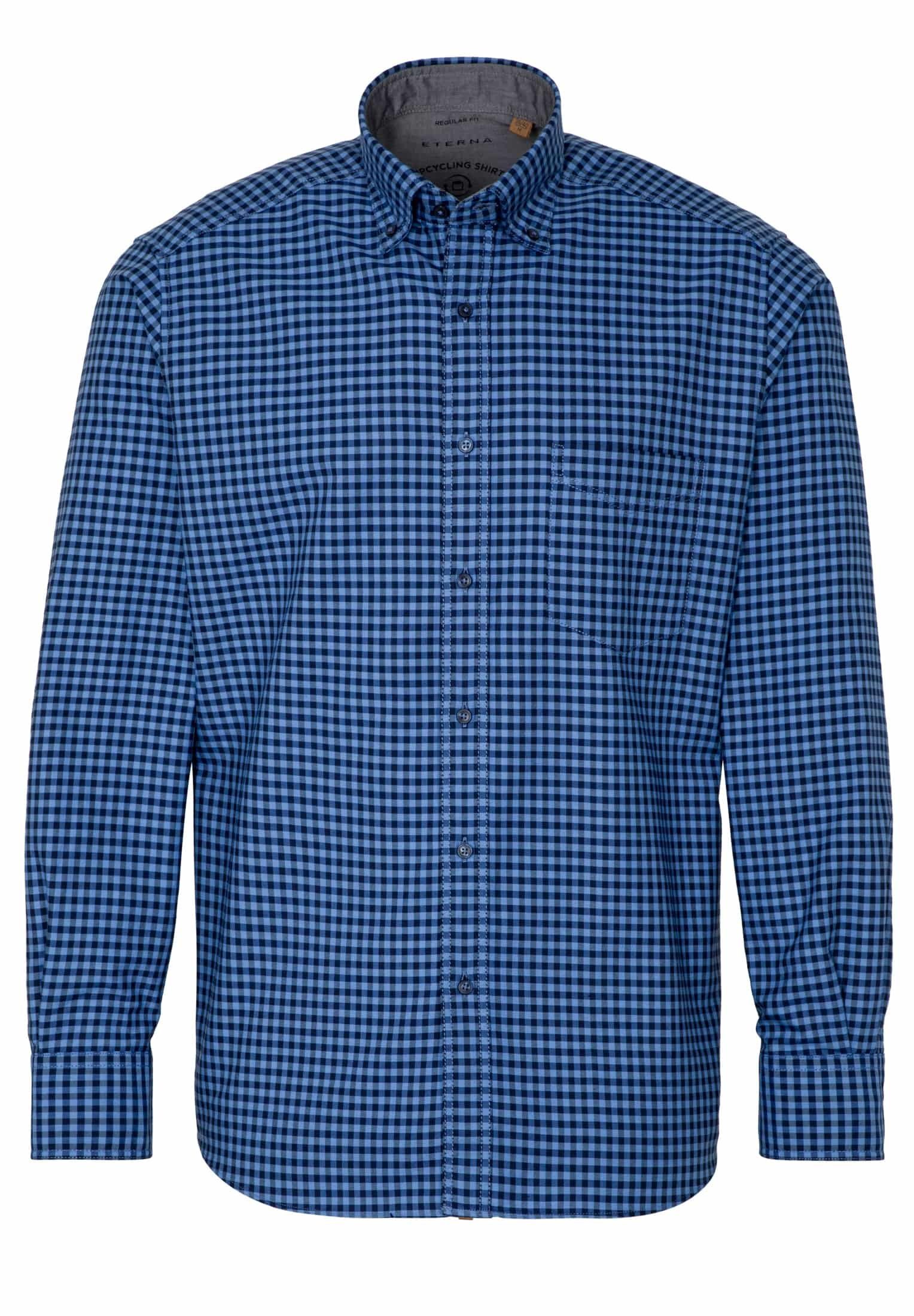 Eterna Klassische Bluse ETERNA REGULAR FIT UPCYCLING Langarm Hemd blau kariert 2478-08-VS5B