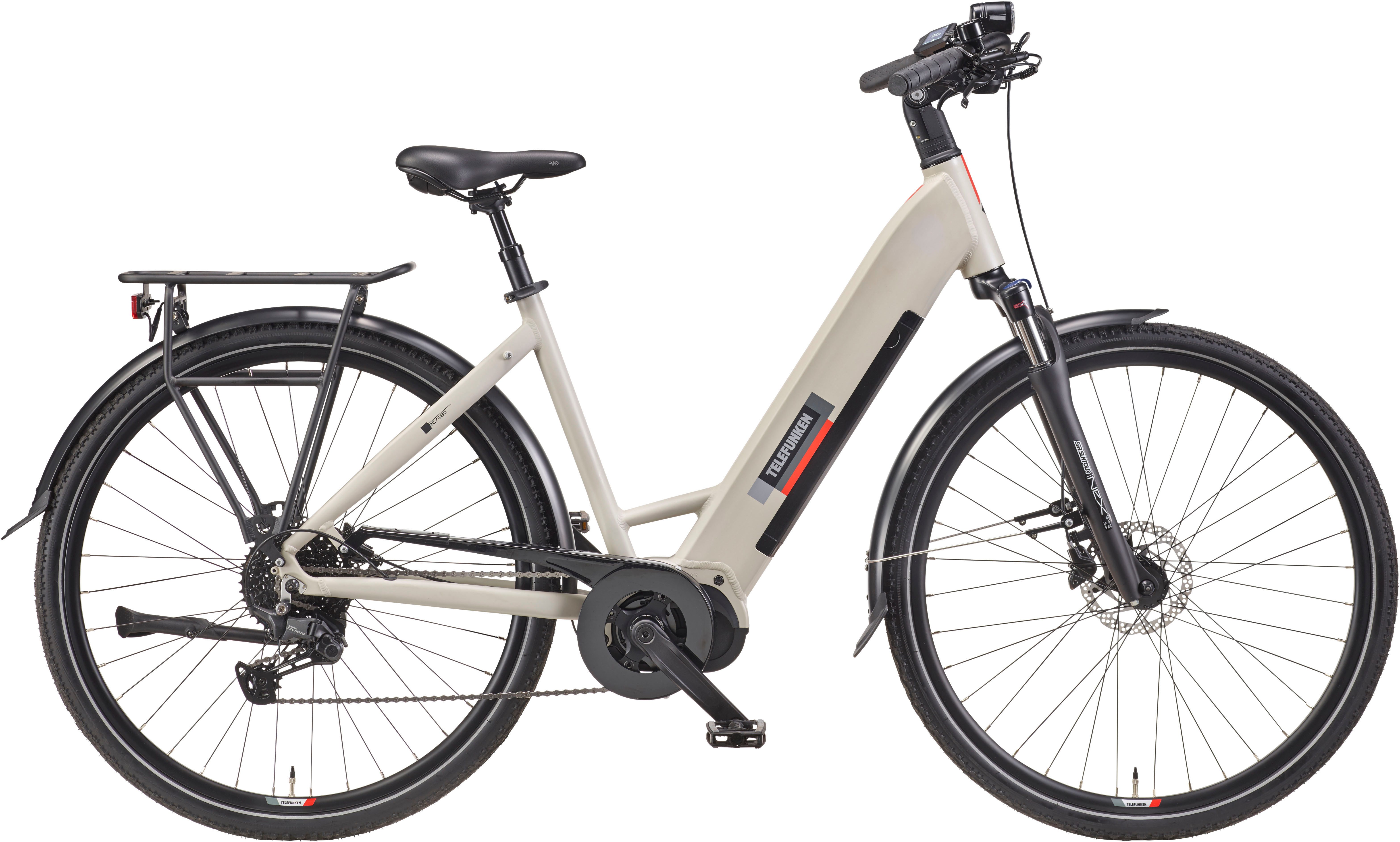 Telefunken E-Bike Cityrad Multitalent RC680, 10 Gang Shimano, Kettenschaltung, Mittelmotor, 705,6 Wh, (28 Zoll, Straßenzulassung, Scheibenbremsen), Pedelec, Elektrofahrrad für Damen u. Herren