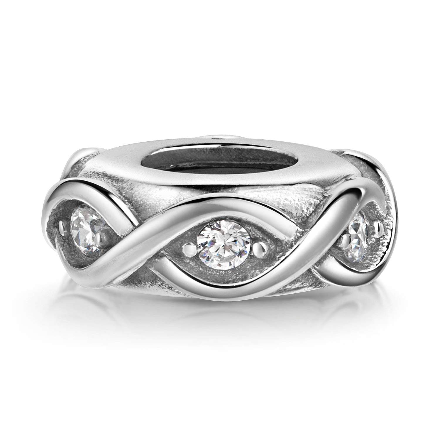 Materia Bead Zirkonia Stopper Element mit Gummiring 51, 925 Sterling Silber