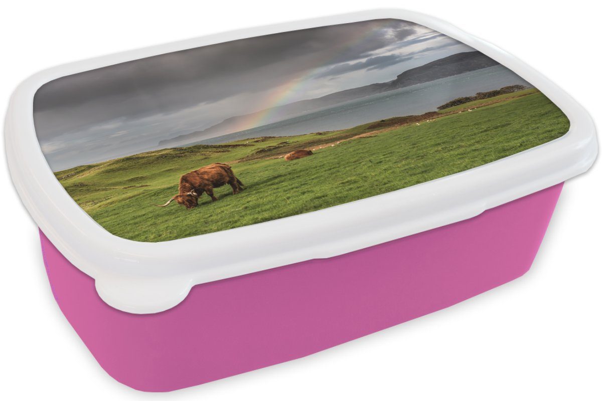 Mädchen, Kunststoff, Highlander (2-tlg), Gras Brotdose Kinder, Lunchbox Wolken, für Brotbox - Snackbox, rosa Schottische Erwachsene, Kunststoff MuchoWow -