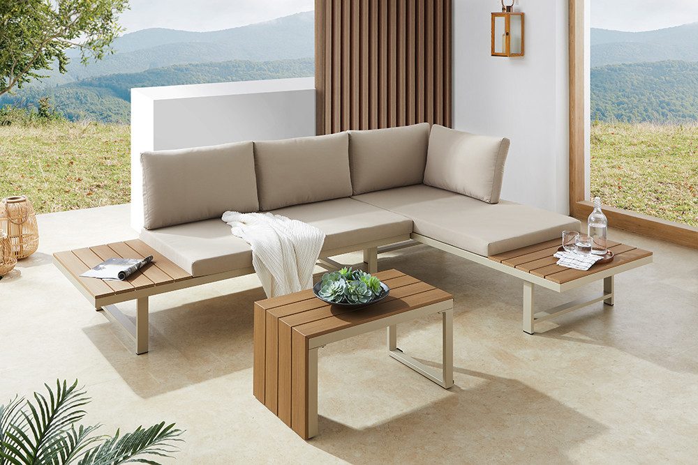riess-ambiente Sitzgruppe IBIZA MODULAR LOUNGE 250cm champagner greige / natur, (Set, 3-tlg), Gartenmöbel-Sets · wetterfest · Lounge · Outdoor · inkl. Sofa & Tisch
