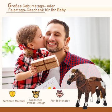 HOMCOM Stehtier Spielpferd Kinder Reitpferd mit Pferd Sound, Metall Braun+Weiß, 85L x 28B x 60H cm