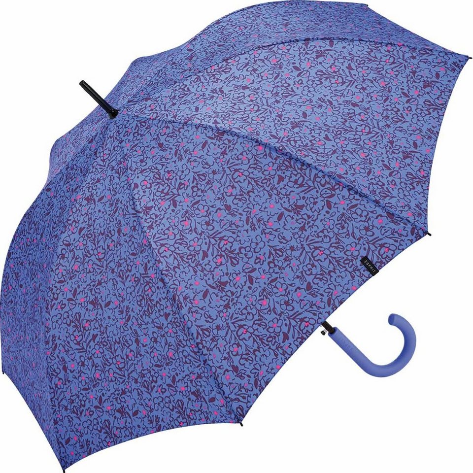 Esprit Langregenschirm Damen Regenschirm mit Automatik Scribbled Romance,  mit romantischem Blüten-Muster