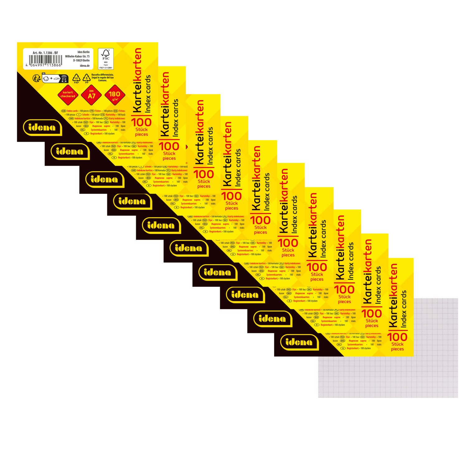 Idena Karteikarten Idena 90360 Bundle Karteikarten kariert 180g/m² weiß DIN A7 100er 10