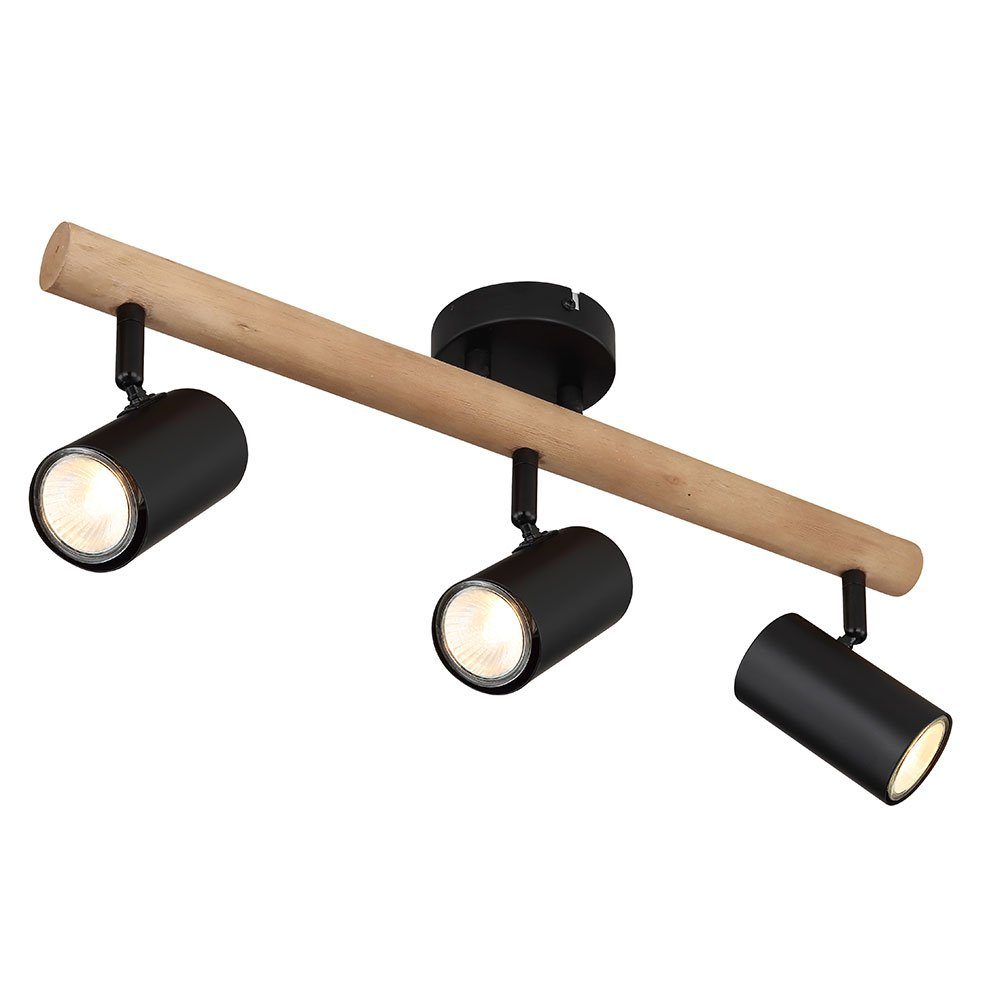 etc-shop L schwarz Metall Holz Deckenlampe cm nicht 54 Deckenstrahler, Flammig Leuchtmittel inklusive, 3 Wohnzimmerleuchte