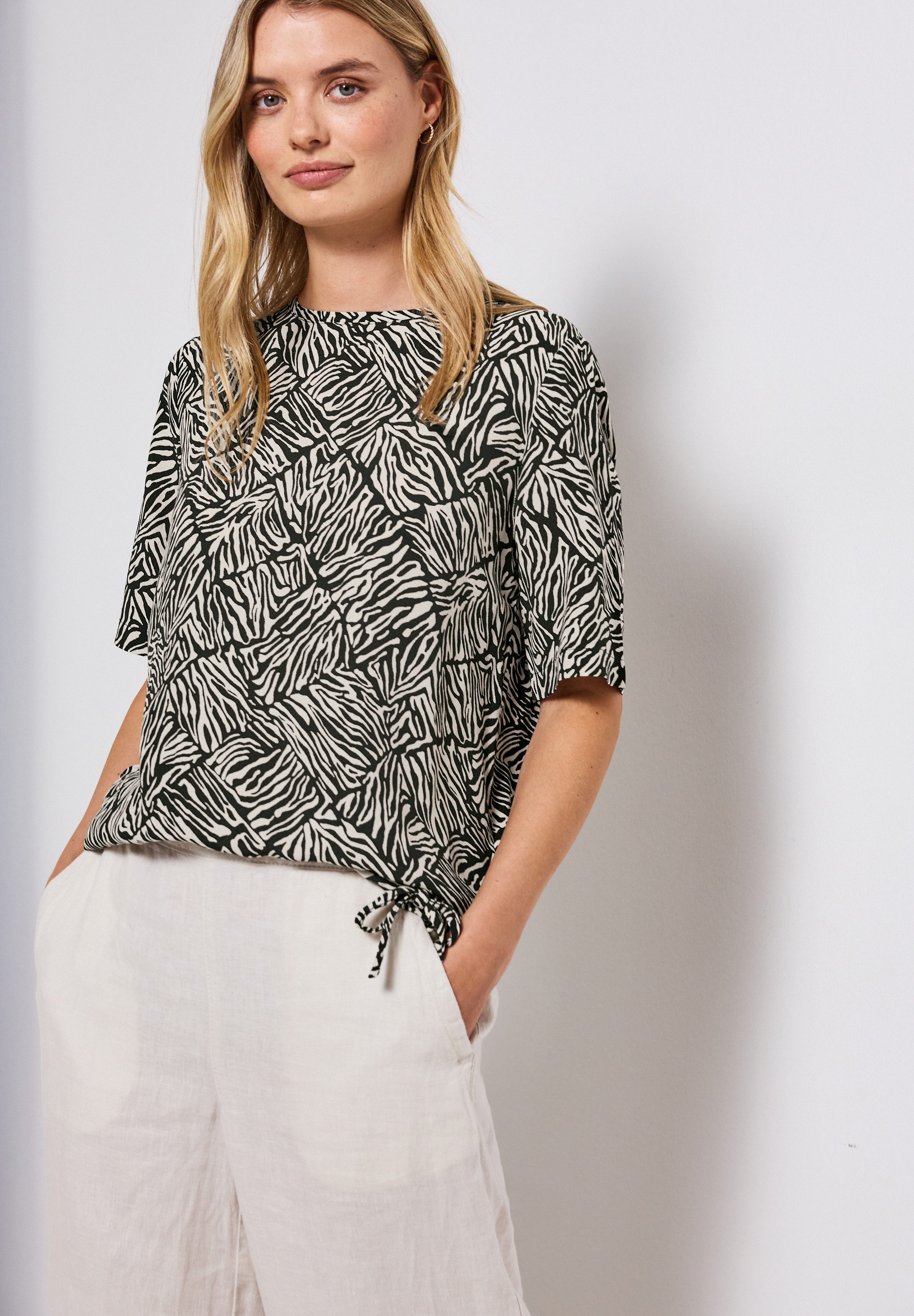 STREET ONE T-Shirt gemustert, mit Tunnelzug günstig online kaufen