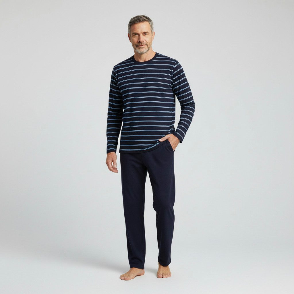 Ringella Pyjama mit Rundhals-Ausschnitt und langer Hose mit Seitentaschen (2 tlg) Baumwolle/Microfaser Coolmax - für optimales Körperklima