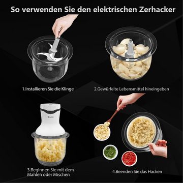 Scheffler Zerkleinerer Multizerkleinerer Zwiebelschneider mit 1.5L Groß Glasbehälter, 300,00 W, Zerkleinerer Küche Elektrisch für Fleisch,Obst,Gemüse, weiß