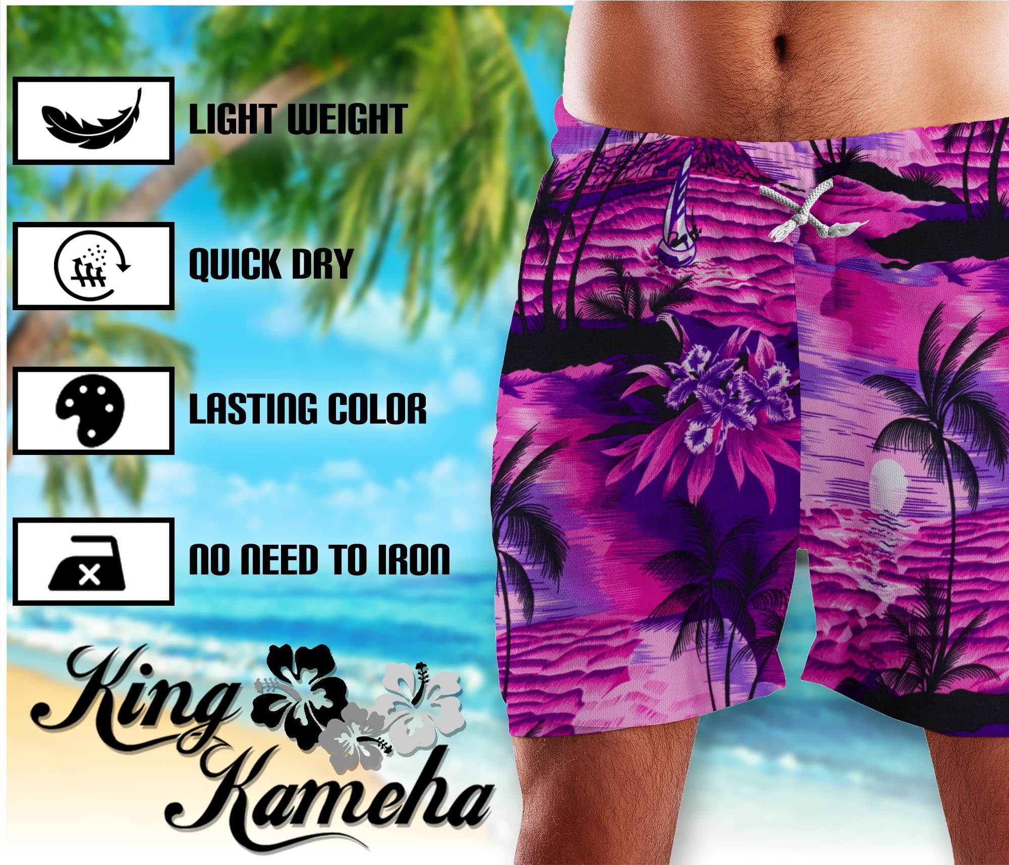 King Kameha Badeshorts Surf Funky Hawaii Bade-Shorts Mesh-Einsatz Verschluss Kordelzug Mit integriertem Mesh-Innenslip für extra Komfort – Bild 2 von 3