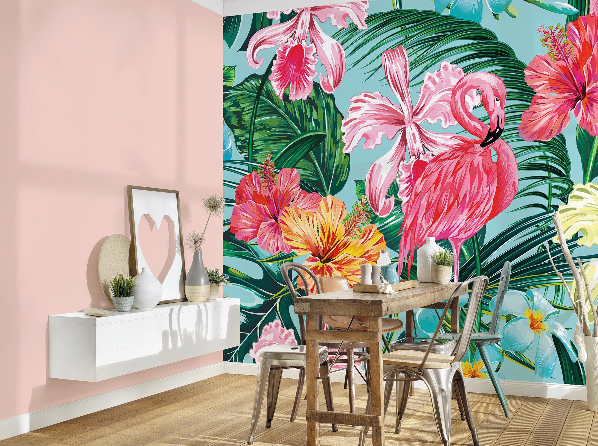 Designwalls Art Schräge, walls St), glatt, living Fototapete Flamingo (5 Decke Vlies, Wand, 1,