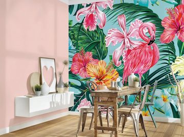 living walls Fototapete Designwalls Flamingo Art 1, glatt, (5 St), Vlies, Wand, Schräge, Decke