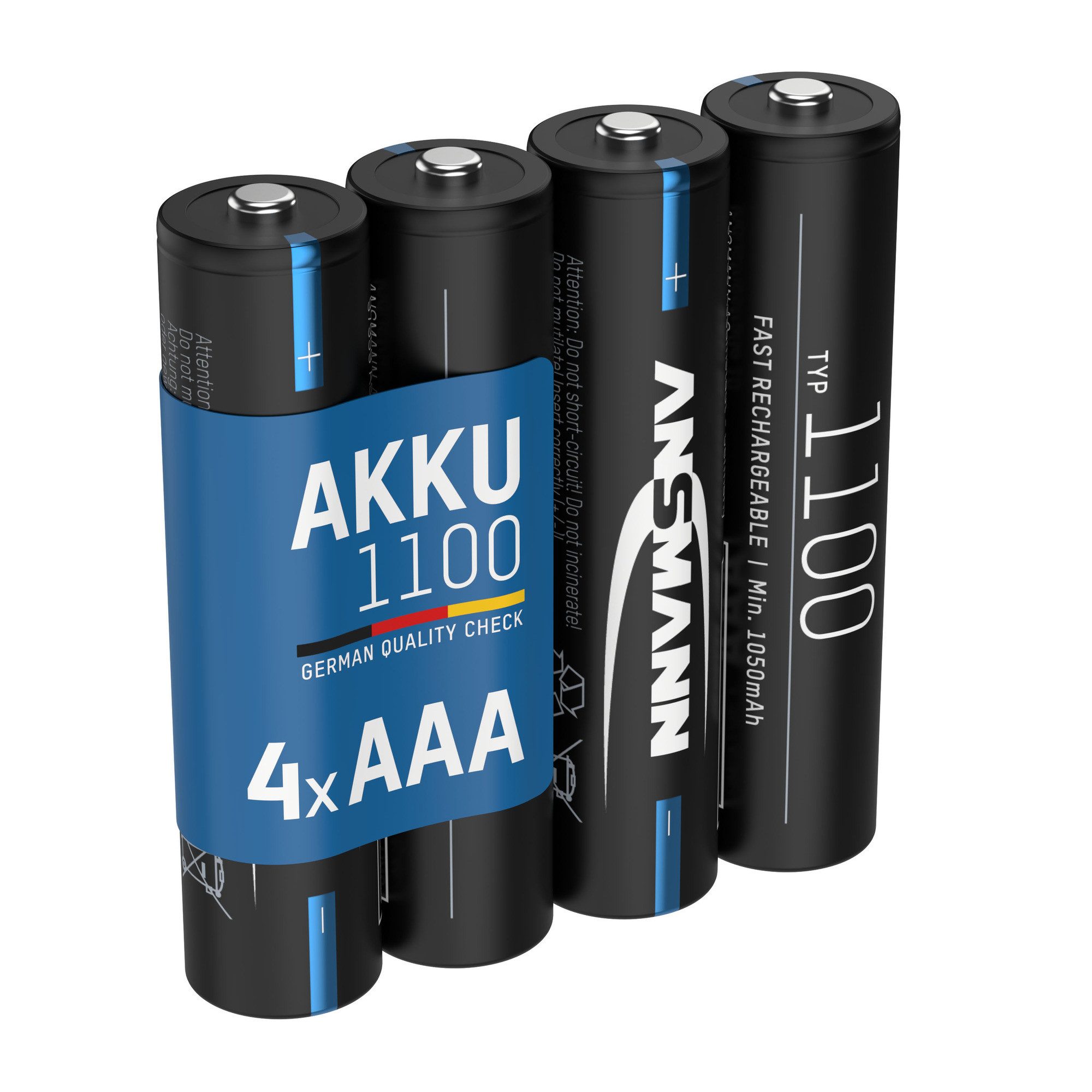 ANSMANN AG Akku Micro AAA, 1050 mAh NI-MH 1,2V, 4 Stück, hohe Kapazität Akku 1100 mAh (1.2 V)