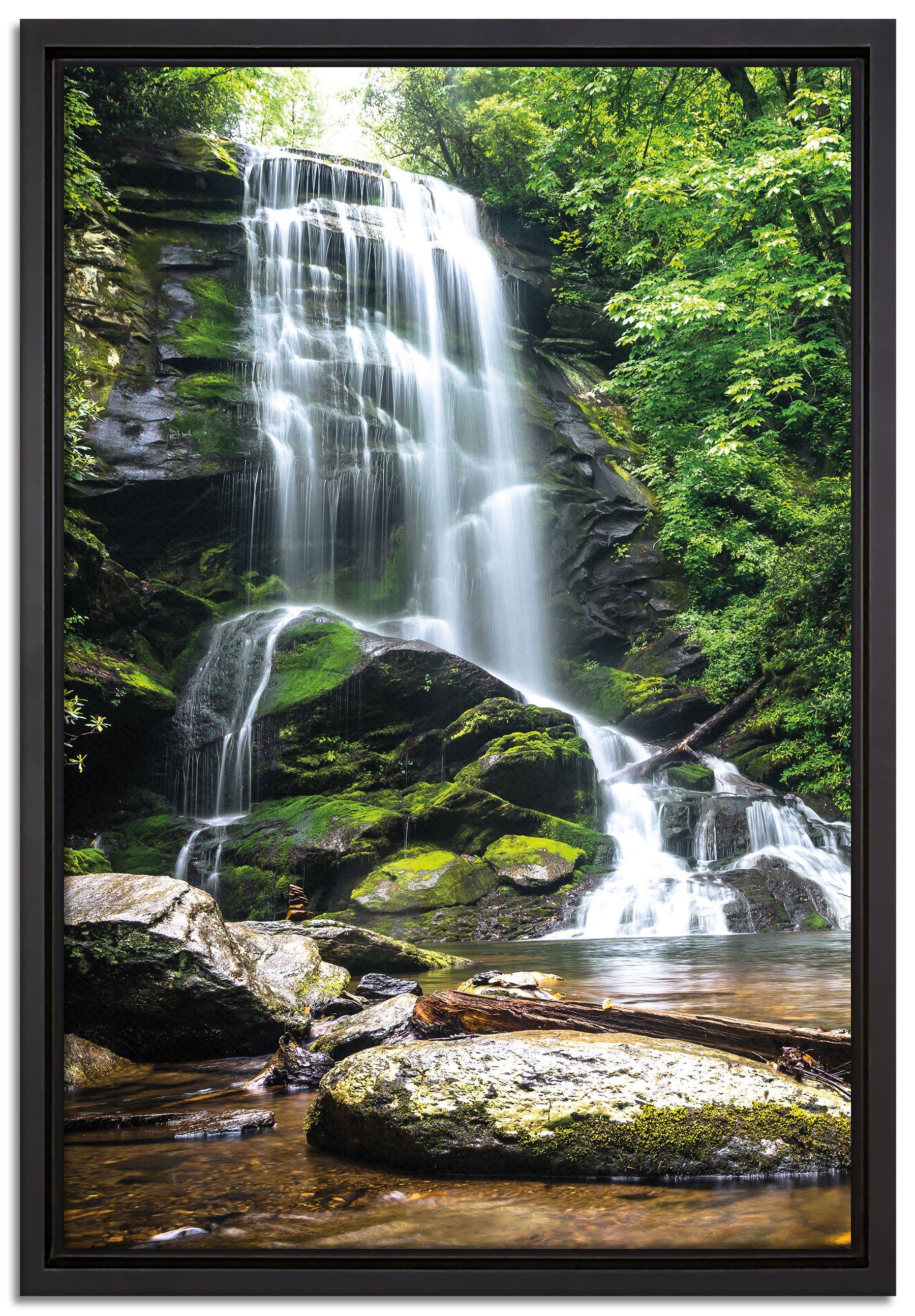 Pixxprint Leinwandbild Wasserfall, Wanddekoration (1 St), Leinwandbild fertig bespannt, in einem Schattenfugen-Bilderrahmen gefasst, inkl. Zackenaufhänger