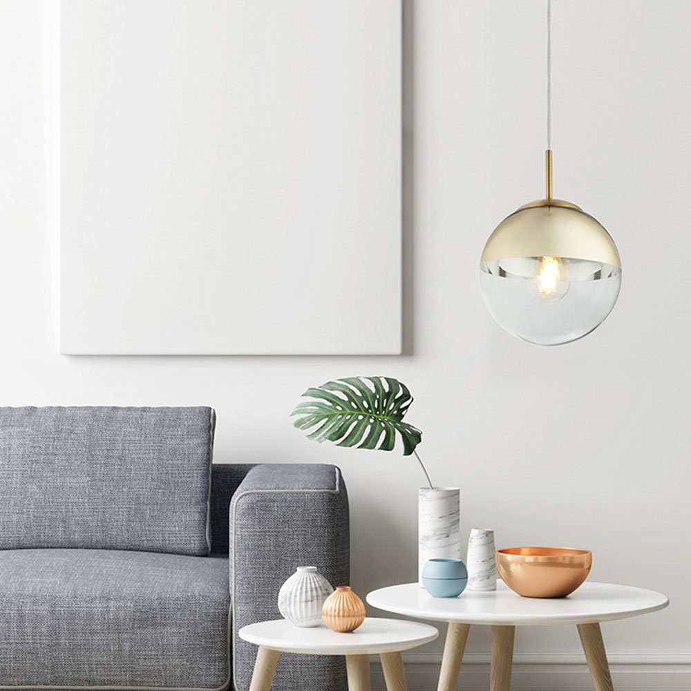 GLOBO LIGHTING Hängeleuchte, Leuchtmittel nicht inklusive, Pendellampe Hängeleuchte Esstischlampe Glaskugel gold klar H 120 cm