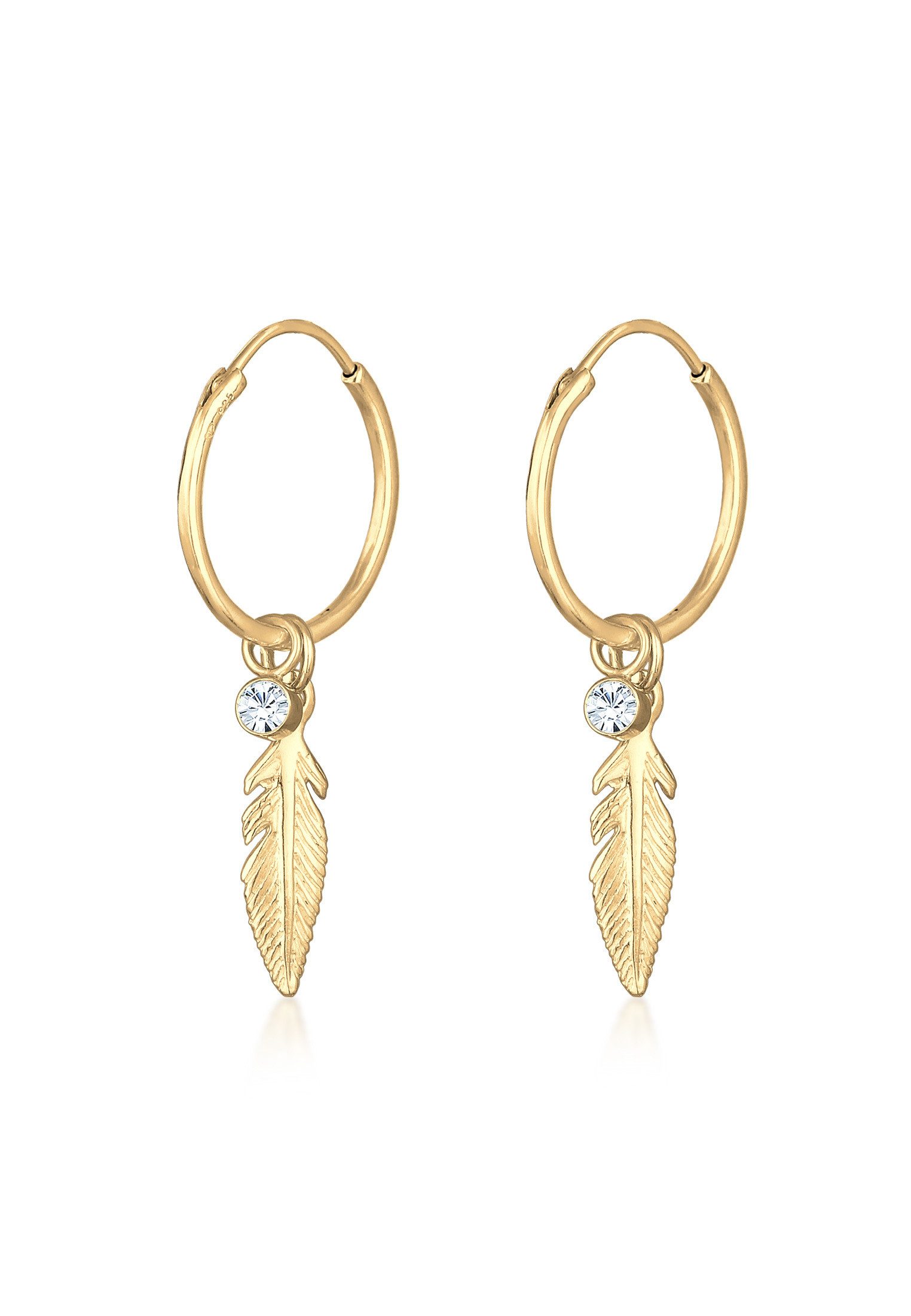 Elli Paar Creolen Creole Feder Einhänger 925 Silber, mit Kristallen von Swarovski®, Feder