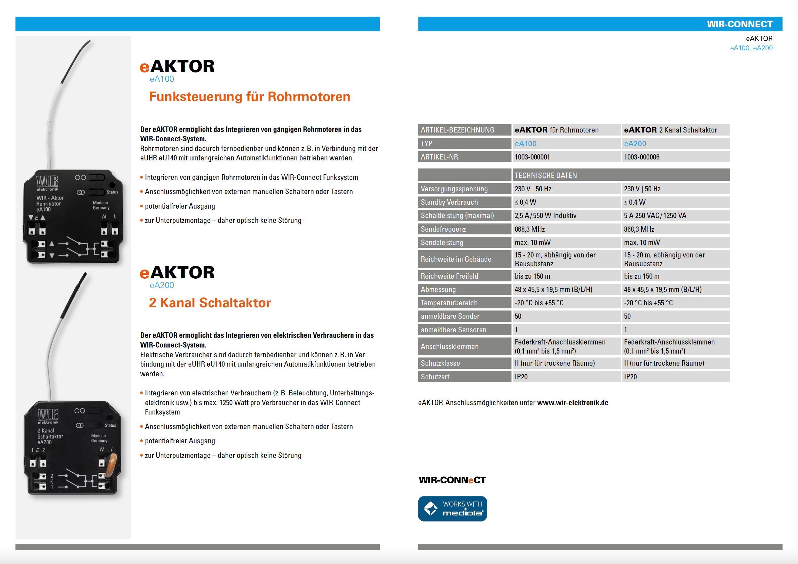 Rollladensteuerung, Steckdosenschalter eAktor Schalterbedienung, Home elektronik Rohrmotoren, W, WIR Smart max. für Unterputz-Montage, Funk-Fernsteuerung, 575,00 zur eA100