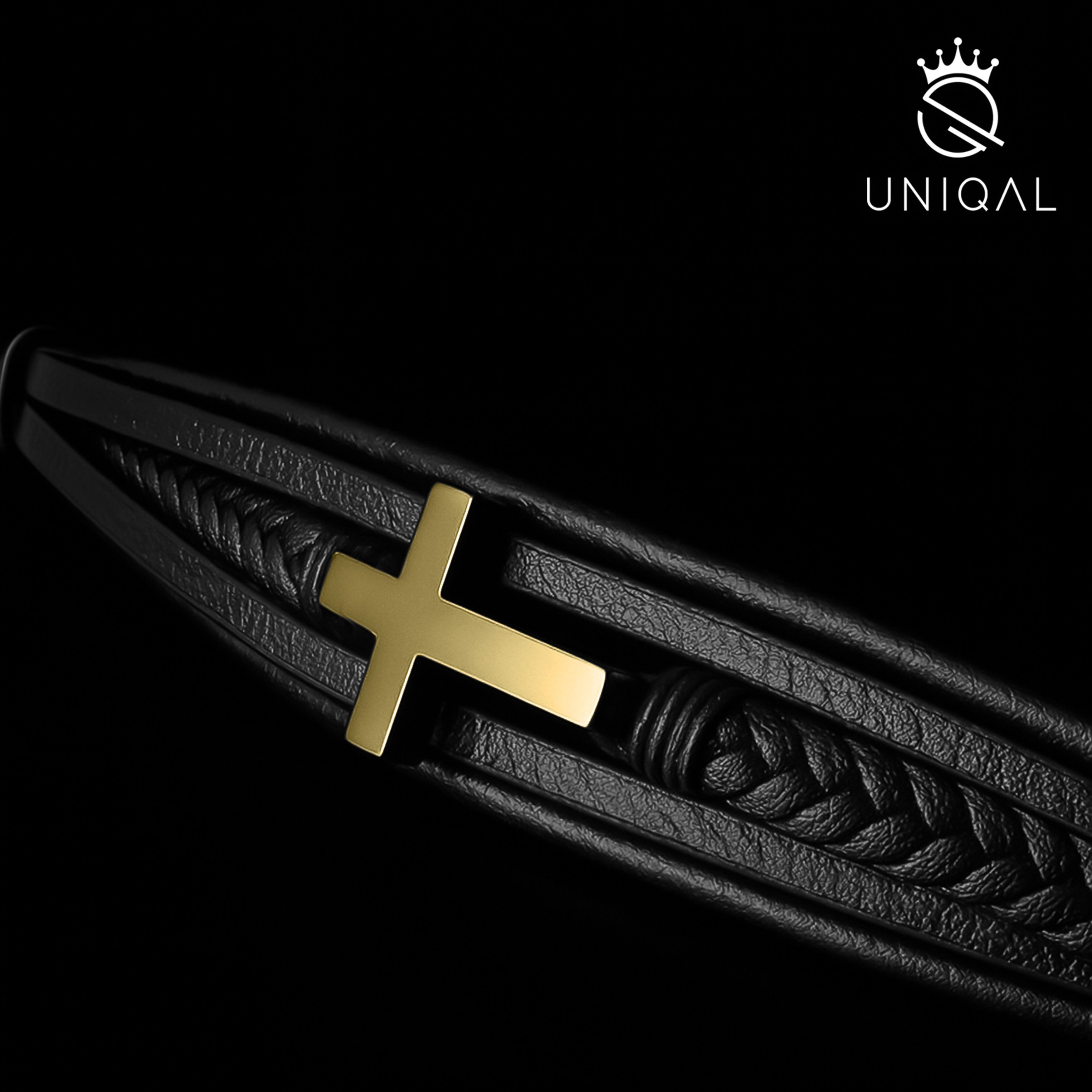 UNIQAL.de Lederarmband HEAVEN – Kreuzarmband aus Edelstahl, Symbol für Glaube & Stärke (Edelstahl, Echtleder, Casual Style, Magnetverschluss mit Verlängerungsglied), Premium Qualität, Männerschmuck, Geschenkidee