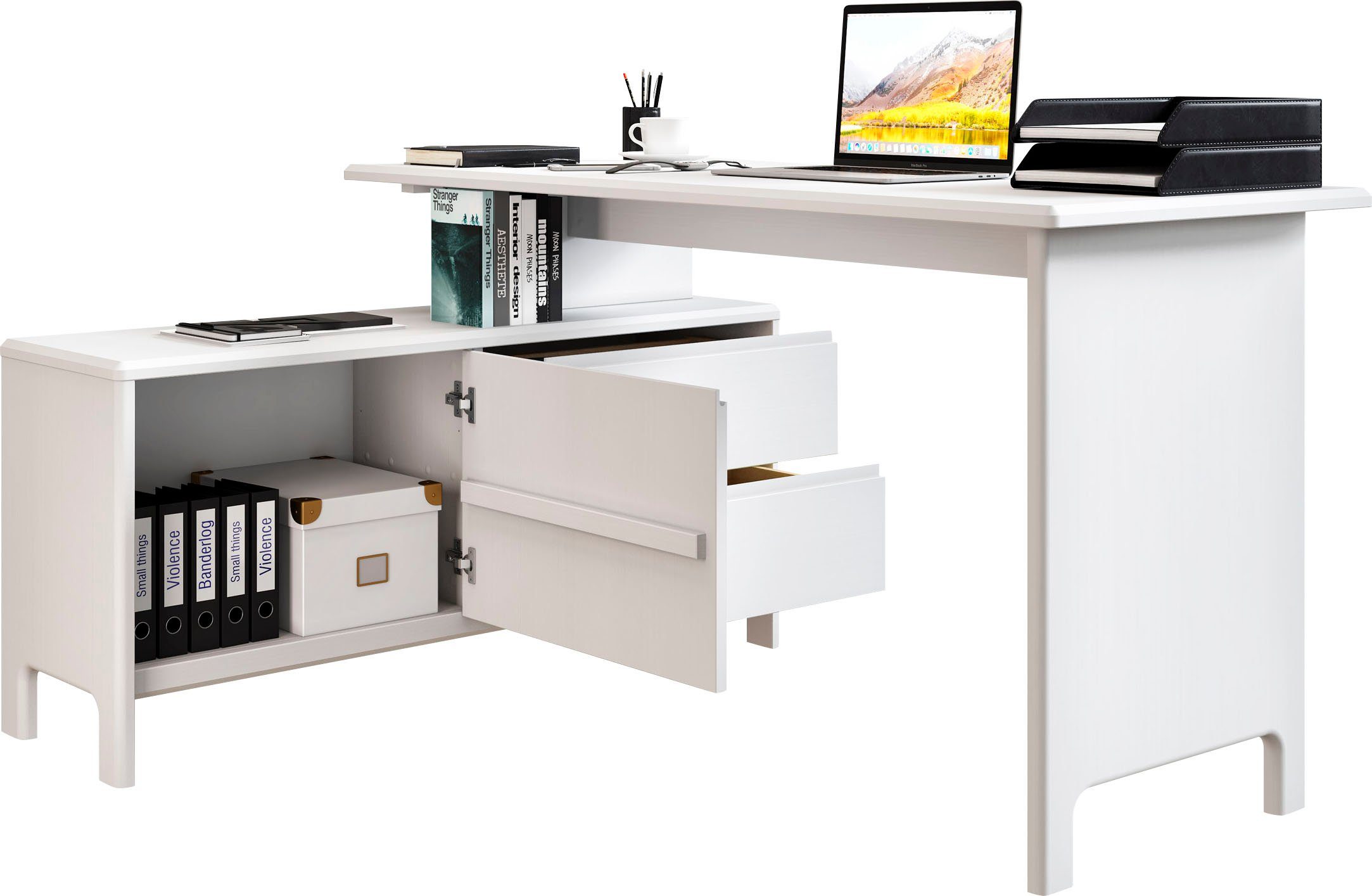 OTTO home Schreibtisch Luven, aus Massivholz, in 2 Breiten, variable Nutzung als Schreibtisch oder Eckschreibtisch