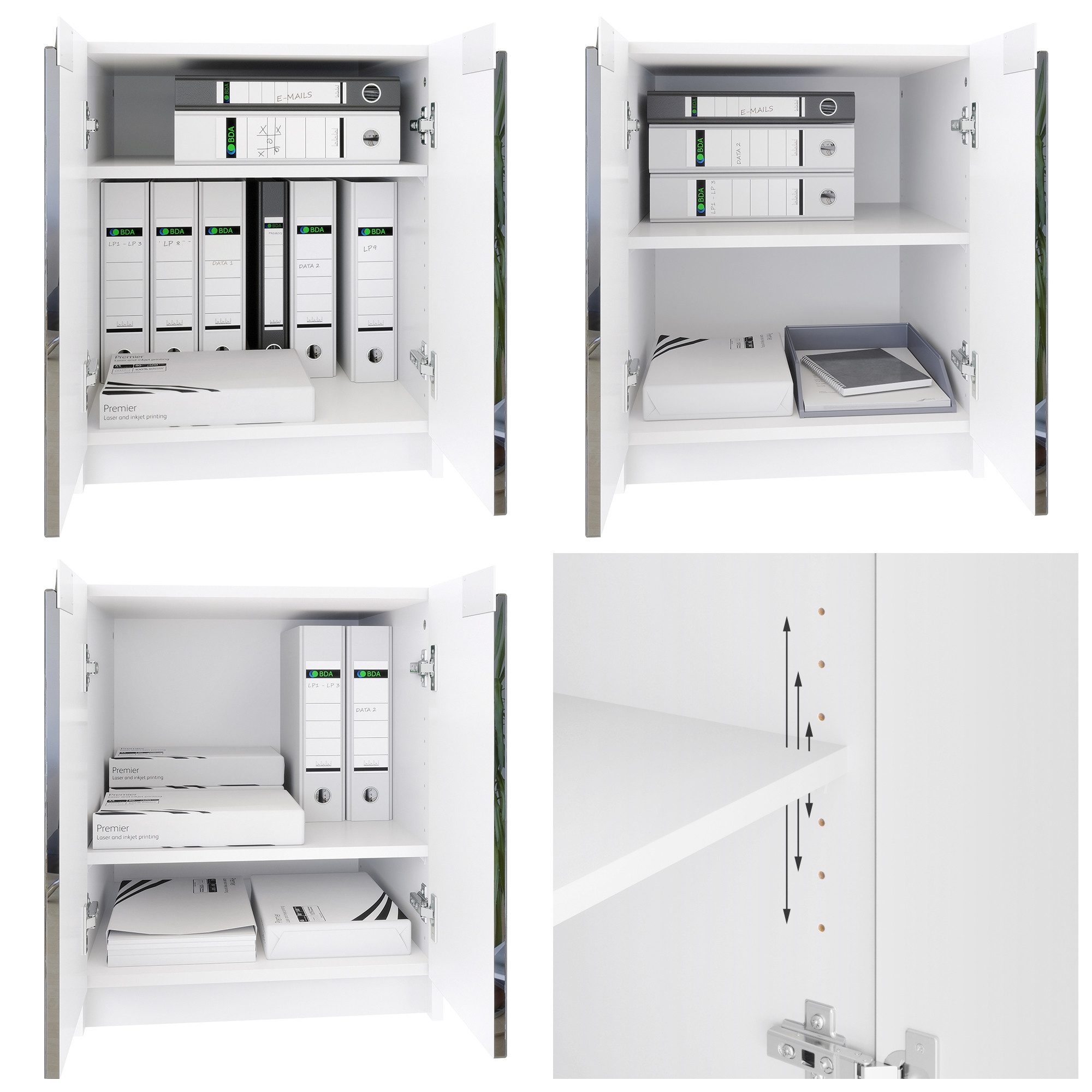 Vladon Kommode Logan (Aktenschrank, mit 2 Fächern und 2 Türen), Druckerschrank Weiß matt/Eiche Nordic (51 x 60,5 x 54 cm)
