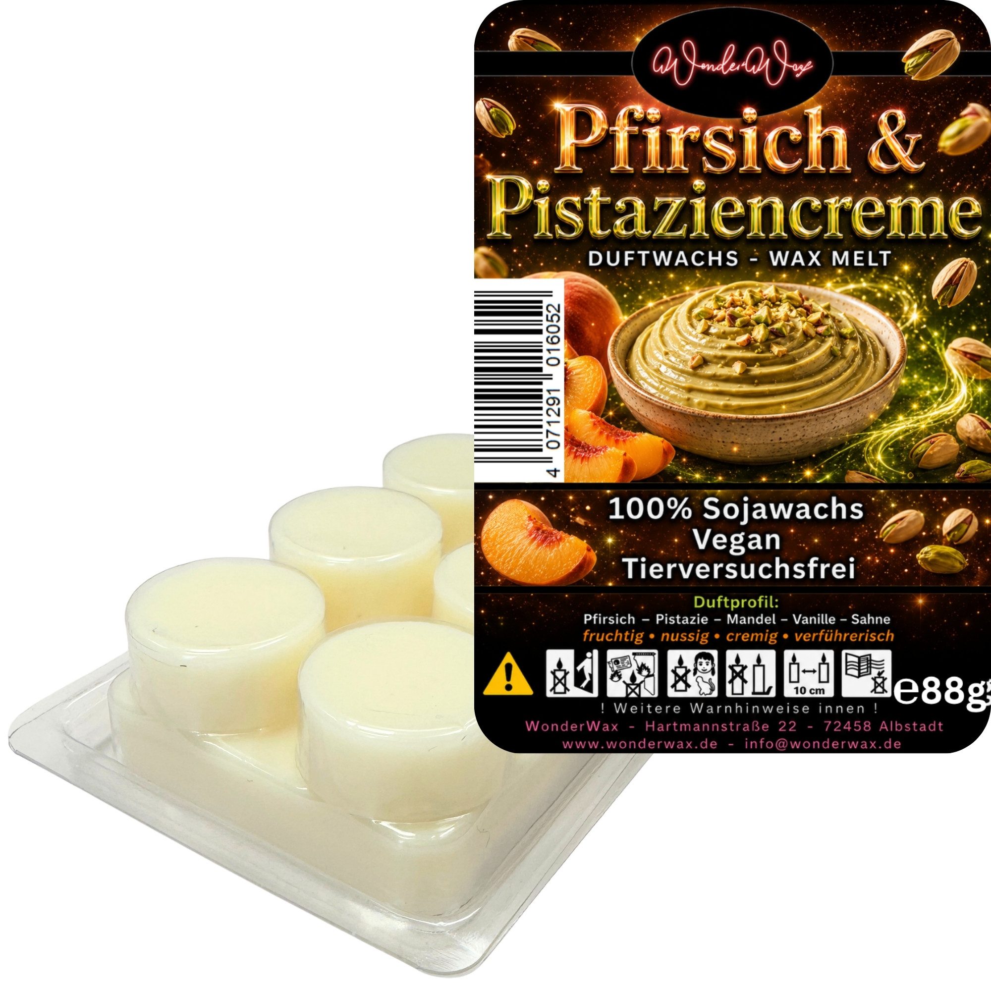 WonderWax Duftwachs WonderWax® Duftriegel 6 x Duftwachs Kreise Weiß, 100% Sojawachs (Pfirsich Pistaziencreme), Duftrichtung: Pfirsich & Pistaziencreme
