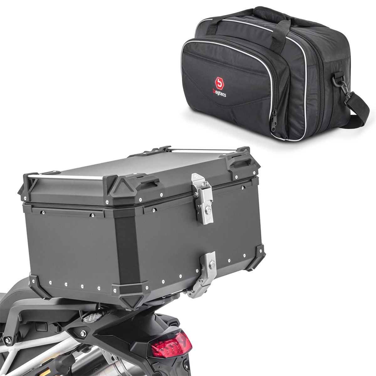 Topcase Set 65 Liter Motorrad Alu Topcase + Innentasche # XB65 Aluminium schwa