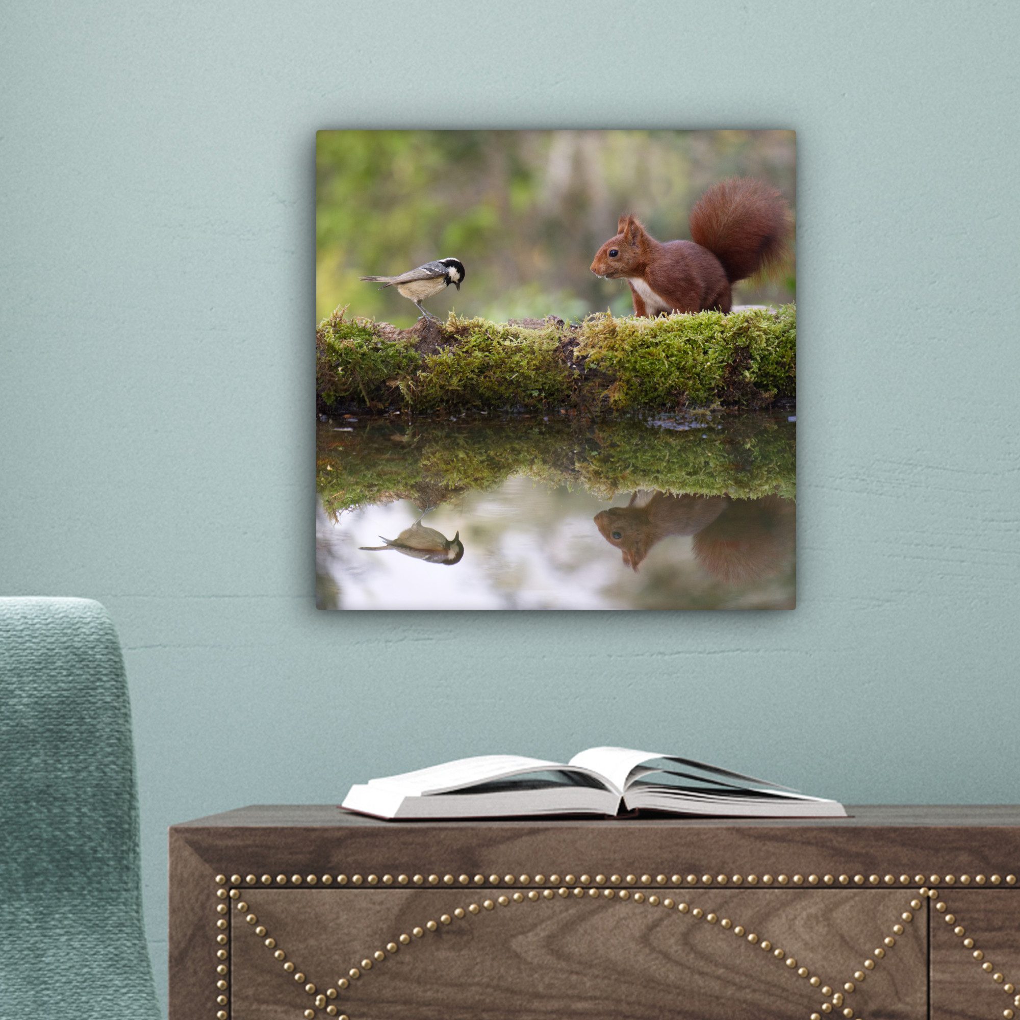 OneMillionCanvasses® Leinwandbild Waldtiere - Wasser - Moos, Fotodruck (1 St), Wandbild, Deko Schlafzimmer Wohnzimmer Flur 20x20 cm – Bild 3 von 5