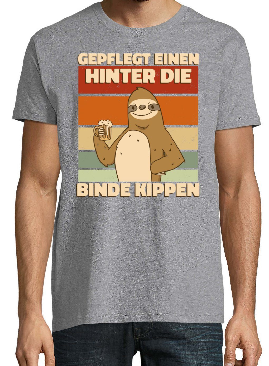 Youth Designz Spruch lustigem EINEN Fun-Look GEPFLEGT KIPPEN Print-Shirt und HINTER Herren Grau T-Shirt mit Print BINDE DIE