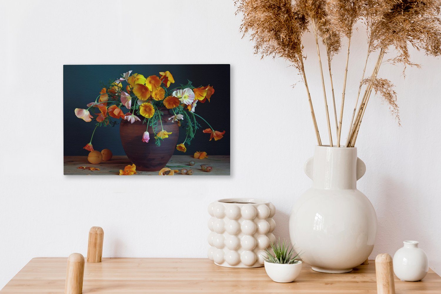 OneMillionCanvasses® Leinwandbild Vase - cm St), Leinwandbilder, - Stilleben, Farben 30x20 Wandbild Wanddeko, (1 Aufhängefertig