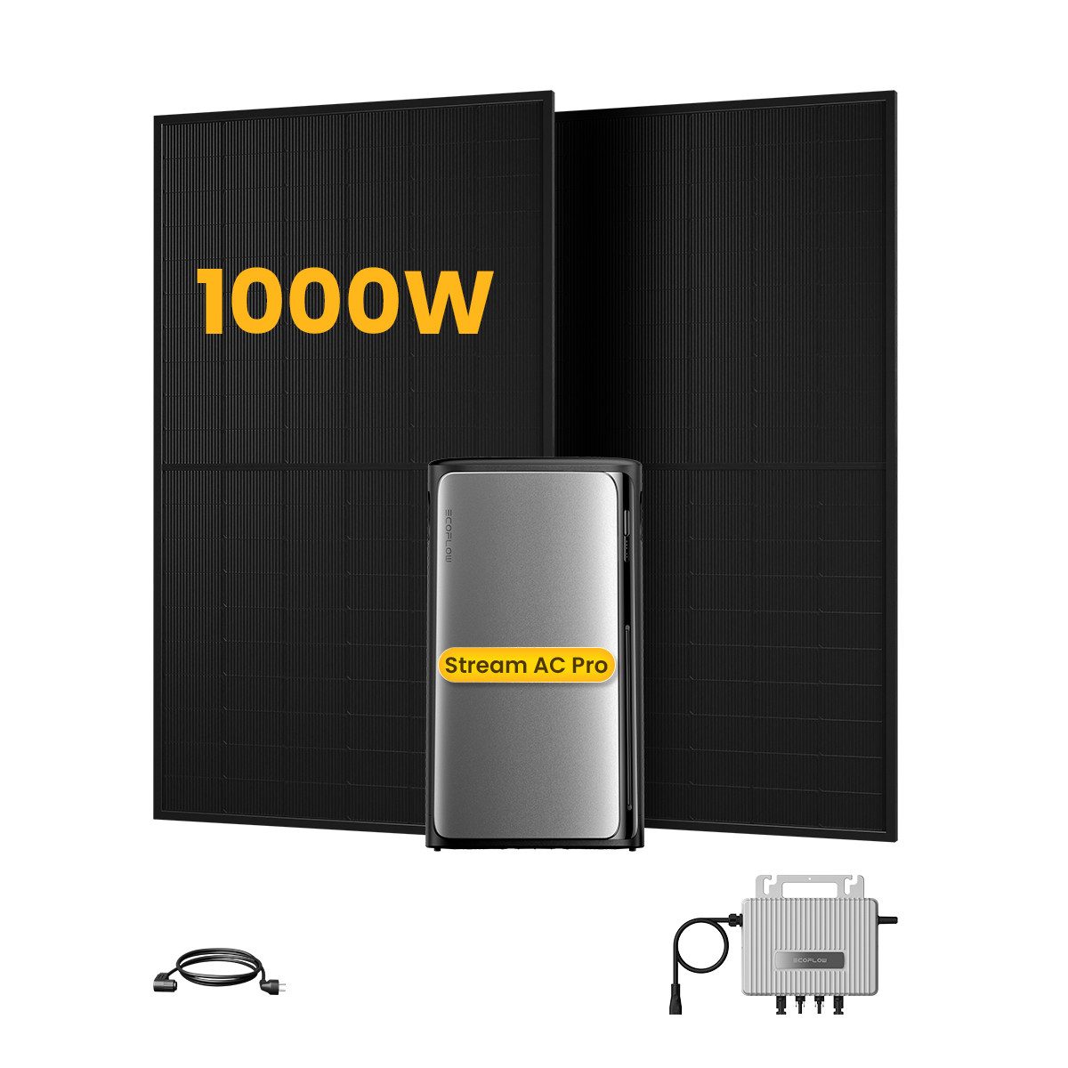 Ecoflow Balkonkraftwerk EcoFlow STREAM AC Pro Komplettset mit 1,92kWh Speicher und 1000Wp, (inkl. 2×500Wp Sunpro Solarmodule und 800W Wechselrichter, mit/ohne Smart Meter), Einfache Installation & Plug & Play