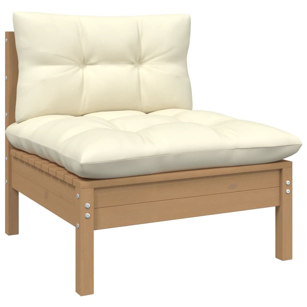 vidaXL Gartenlounge-Set 8-tlg. Garten-Lounge-Set mit (1-tlg) Creme Kiefernholz, Honigbraun Kissen