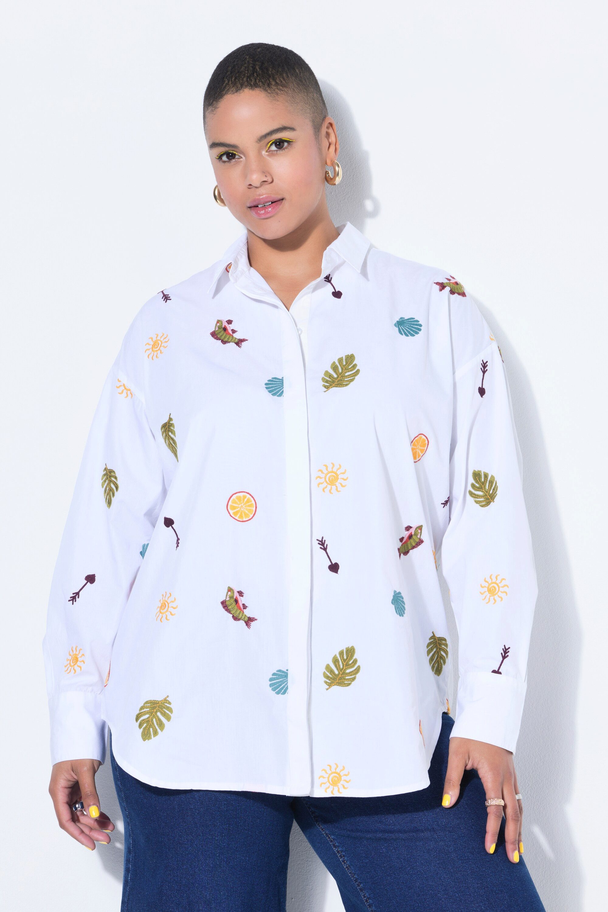 Studio Untold Hemdbluse Hemd Oversize Shape allover Stickerei Langarm