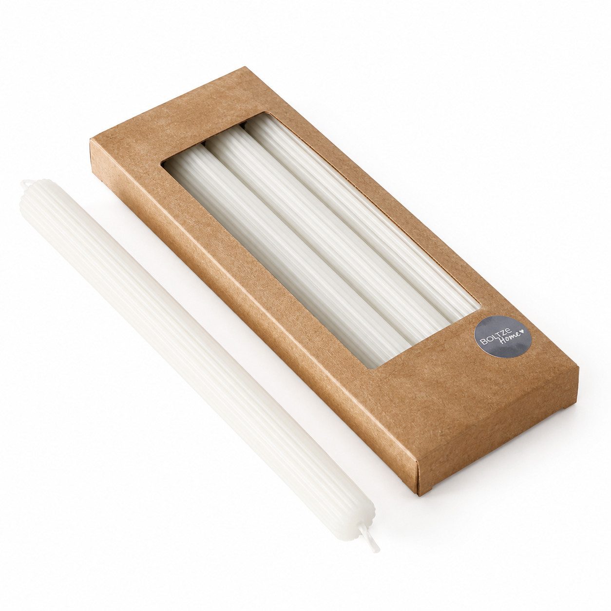 BOLTZE Tafelkerze Stabkerzen Klassik Weiß 4er-Set mit Rillen 25 cm