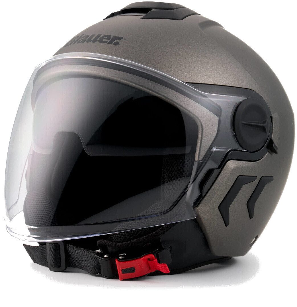 Blauer Motorradhelm Demi Jet DJ-01 Monocolor Jethelm, Integriertes Sonnenvisier