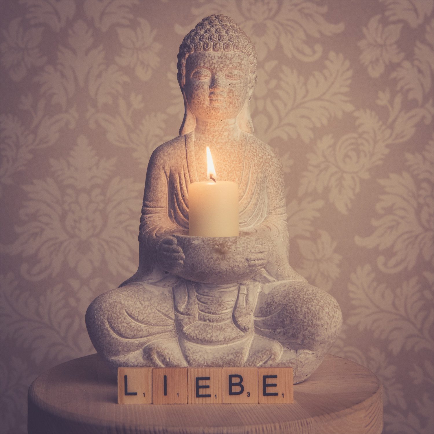 Kamelio Buddhafigur Steinbuddha 30cm sitzend mit Teelichthalter Buddha Figu günstig online kaufen