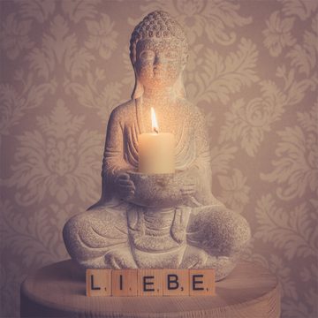 Kamelio Buddhafigur Steinbuddha 30cm sitzend mit Teelichthalter Buddha Figur