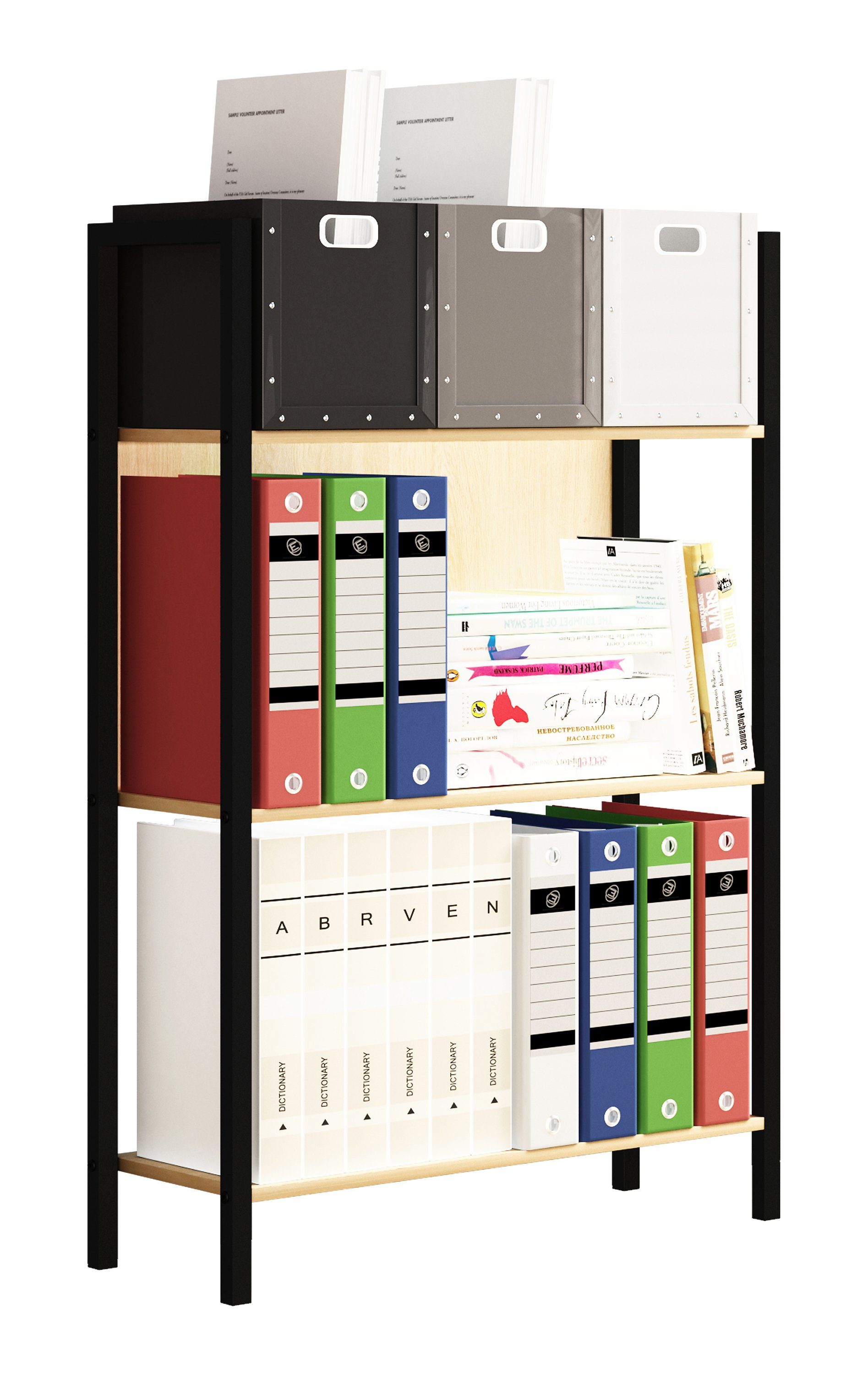 VCM Standregal Bücherregal Flakos H. 100 x B. 56 x T. 24 cm, Holzregal mit Metallrahmen stehend, CD DVD Aufbewahrung