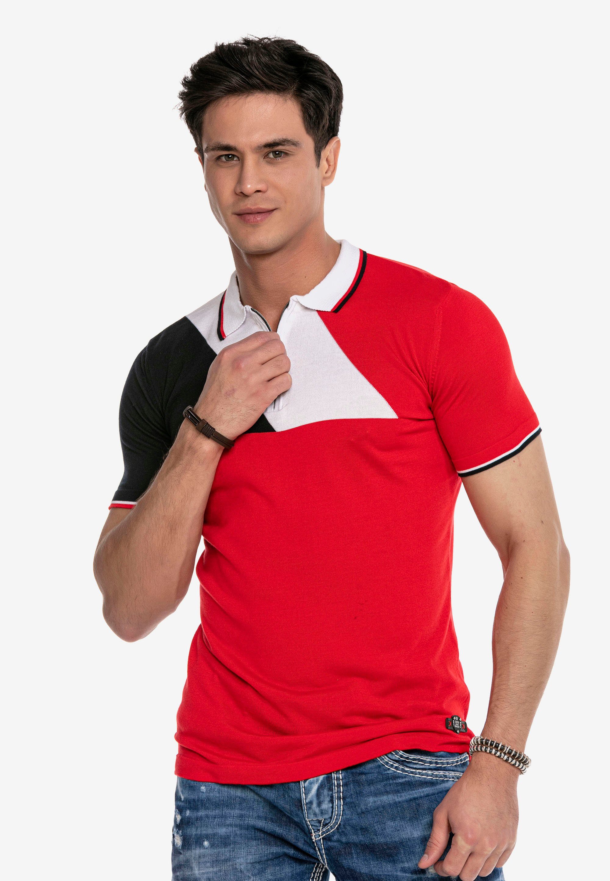 Cipo Strickdesign rot & modernen Poloshirt Baxx im