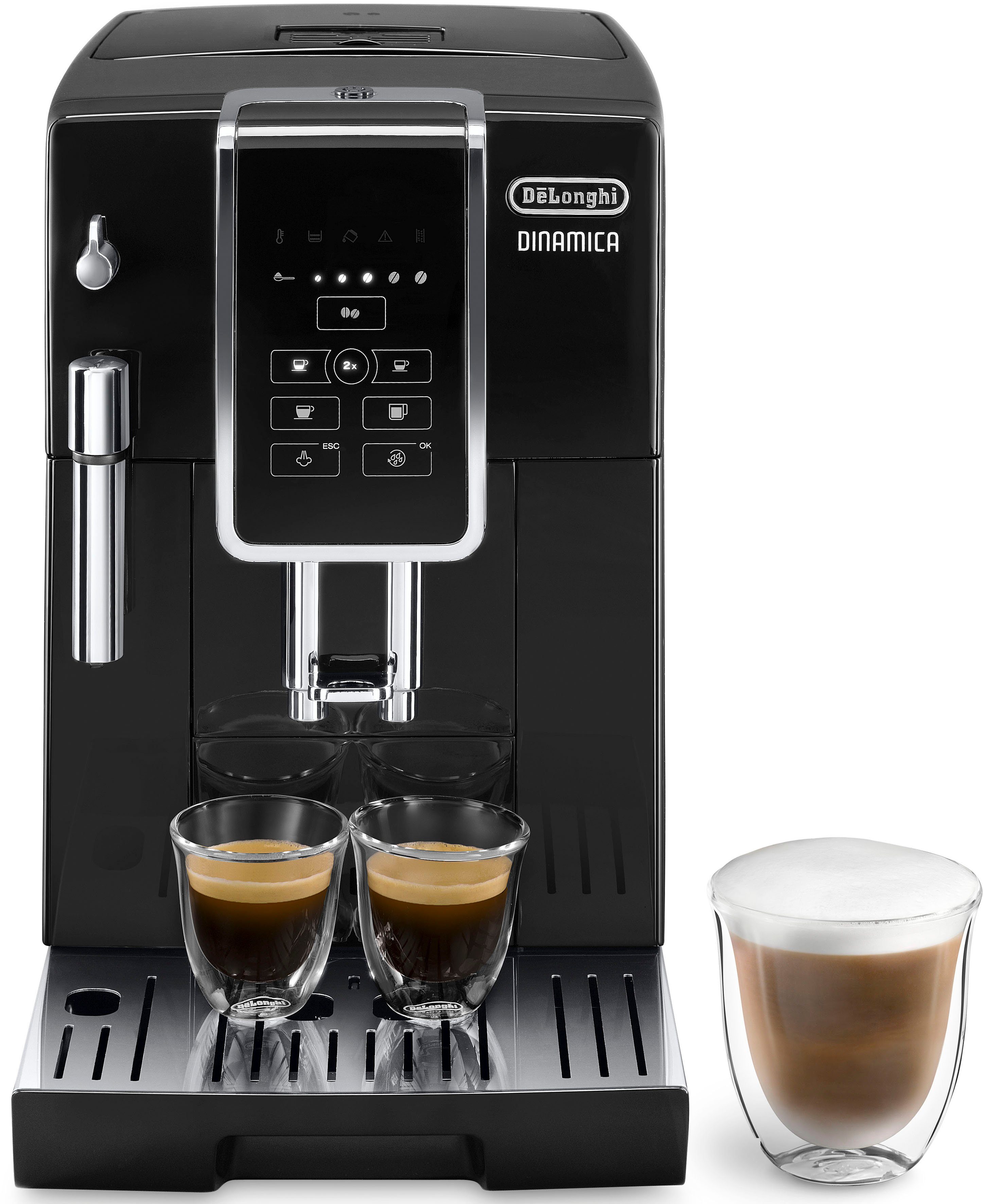 De'Longhi Kaffeevollautomat Dinamica ECAM358.15.B - Long Coffee Funktion für Filterkaffee, schwarz, Milchaufschäumdüse, 300 g Bohnenbehälter, automatische Reinigung