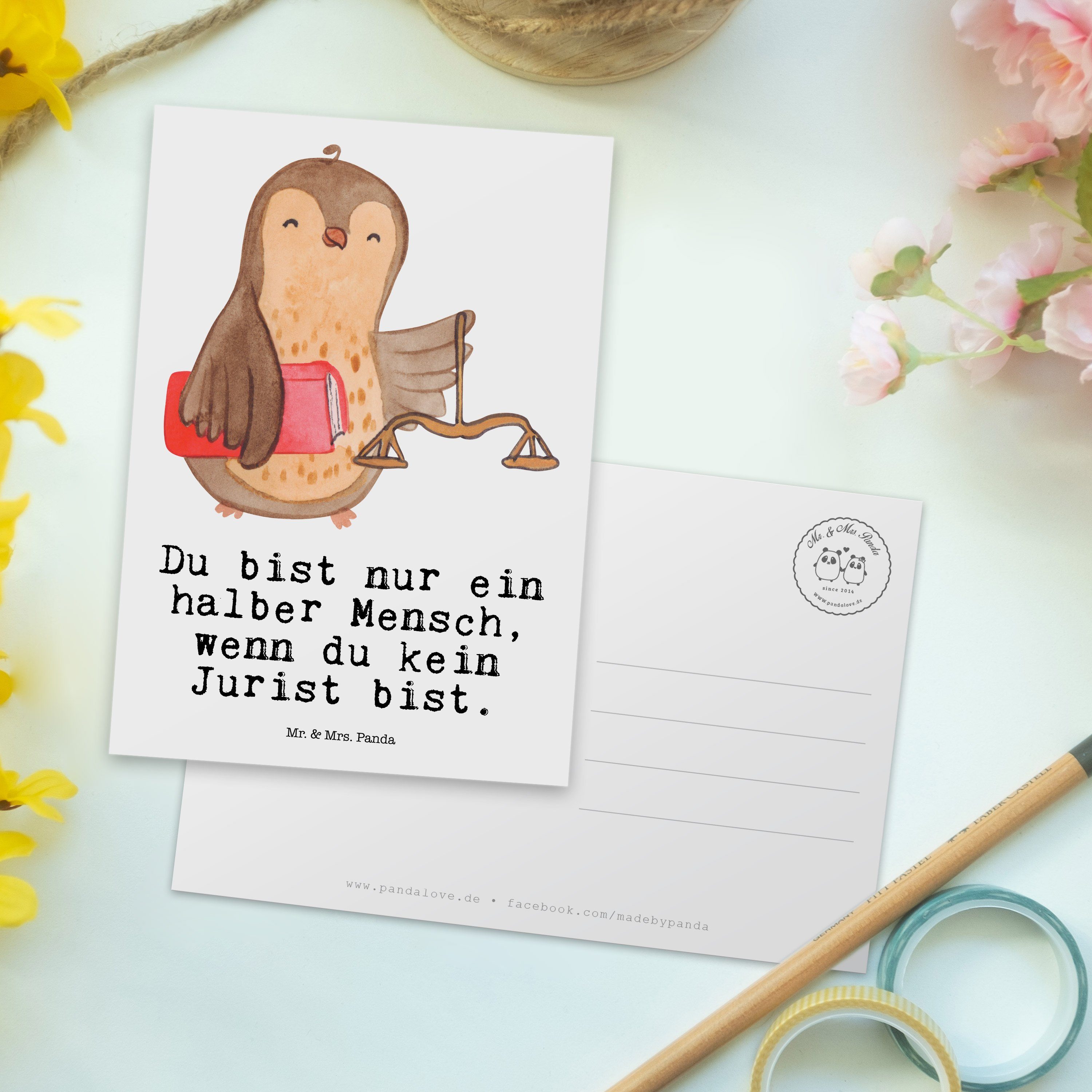 Jurist & Mrs. Jurastudent, Mr. Herz mit Rente, Postkarte laws Master Weiß - Geschenk, - Panda of