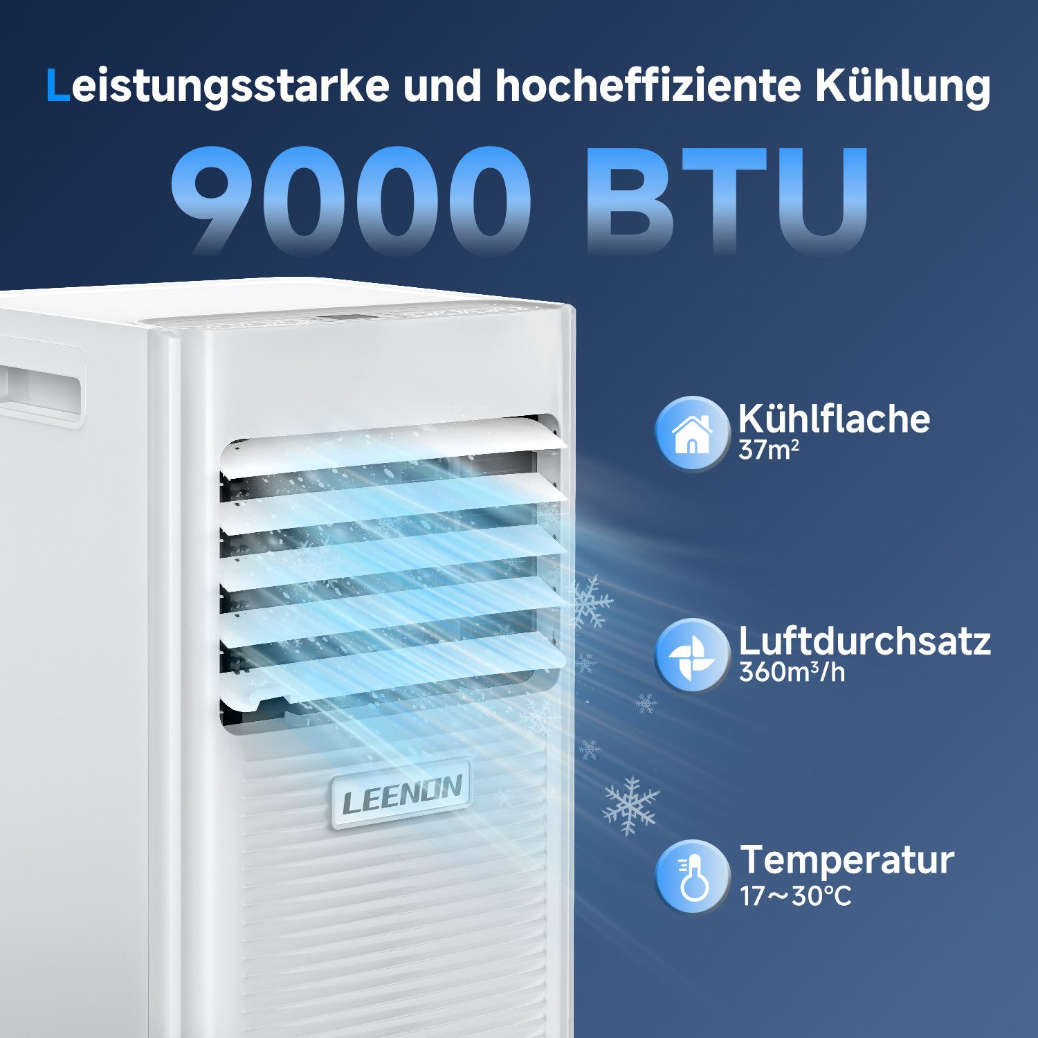 LEENON 4-in-1-Klimagerät Mobiles klimaanlage,9000 /14000BTU, Kühlgeräte mit Abluftschlauch, 4-in-1 Kühlgerät Luftkühler,Digitaldisplay + Fernbedienung, 24h-Timer