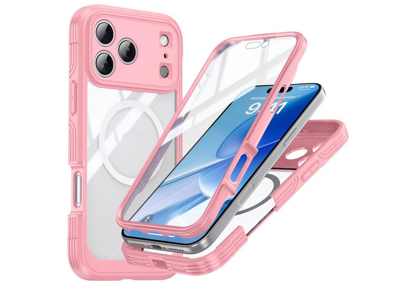 Wigento Handyhülle Für Apple iPhone 17 Pro MagSafe Full Body Hybrid Tasche Bumper Rosa, Full Body, MagSafe-Unterstützung, präzise Passform