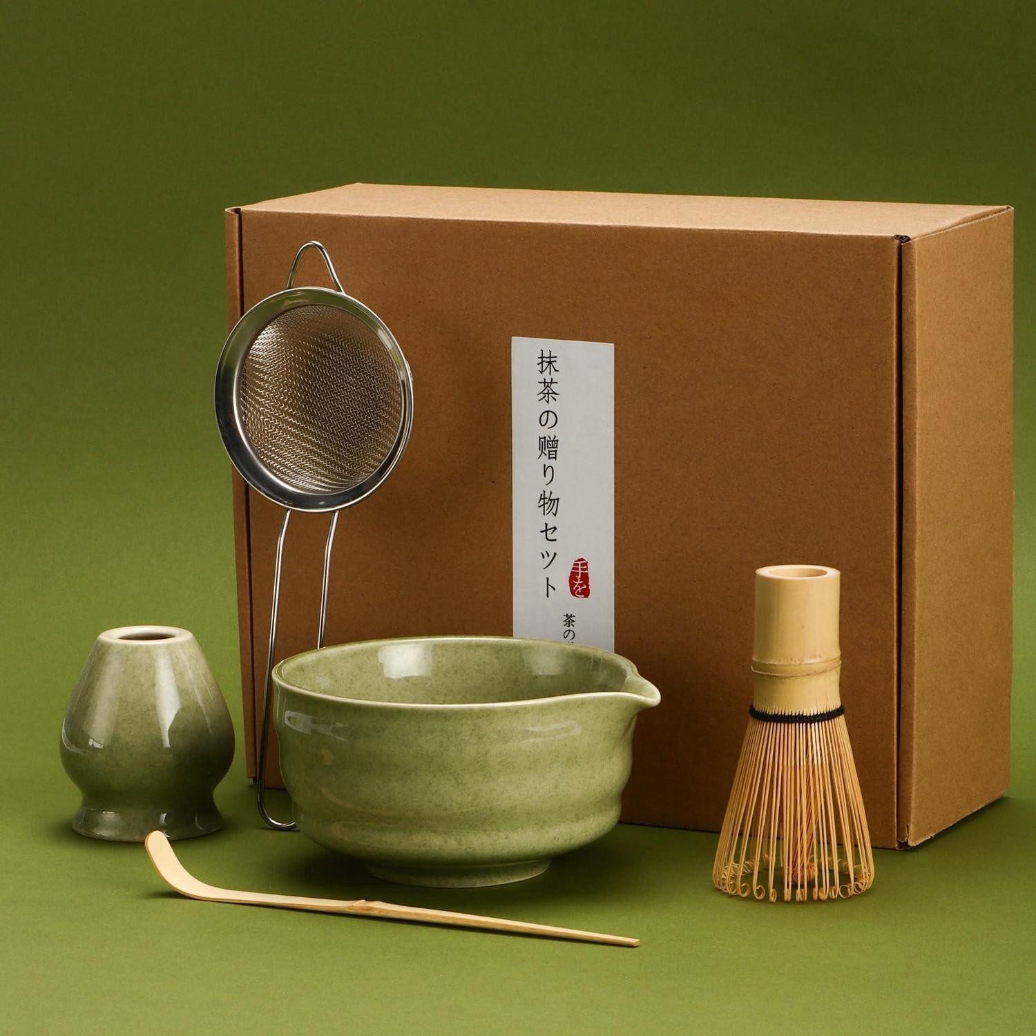 LuxusKollektion Teeservice Matcha Tee Set 5-teilig mit Schale & Schneebesen, Keramik