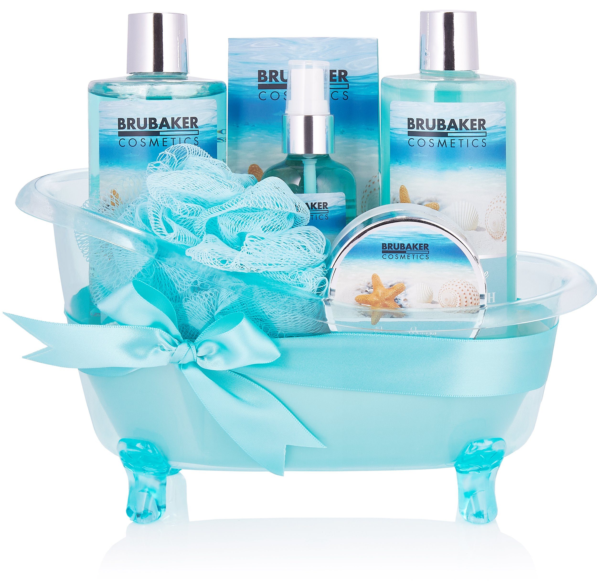 BRUBAKER Hautreinigungs-Set Wellness Geschenkset für Frauen mit Meer Duft - Summer Dreams, 7-tlg., Beauty Badeset für Damen, Pflegeset in Deko Badewanne, Blau