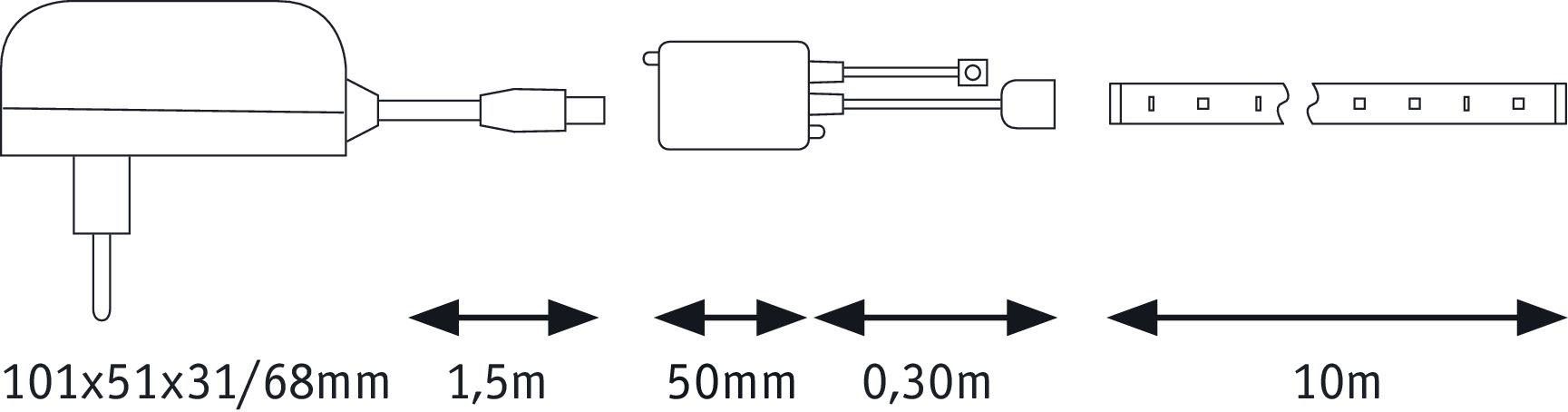 Paulmann 28W, Set dimmbar mit SimpLED Memoryfunktion Stripe 1-flammig, Fernbedienung, bunt 10m LED beschichtet RGB