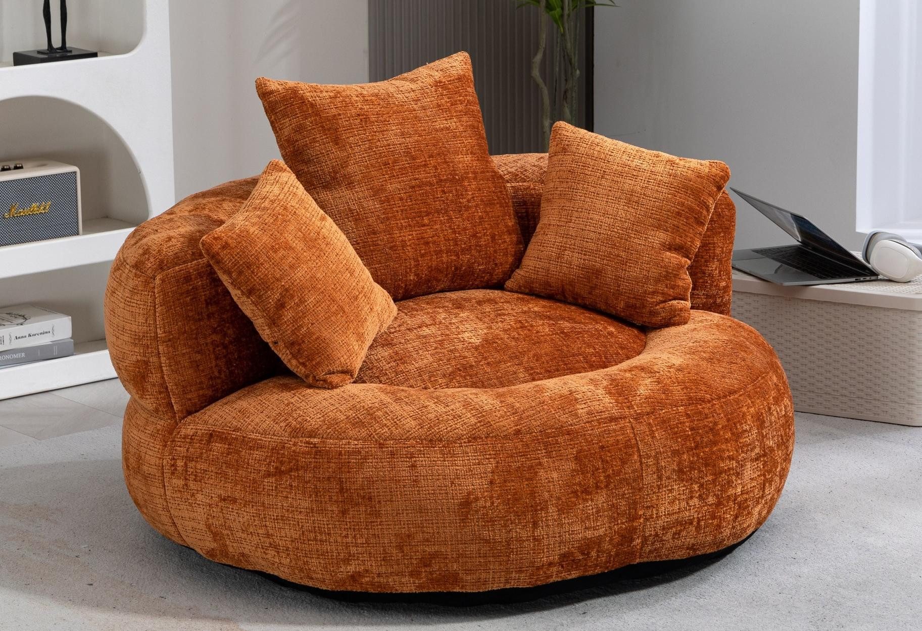 Sitzsack 108x108x52cm Chenille Premium Sofa mit 3 extra Kopfkissen