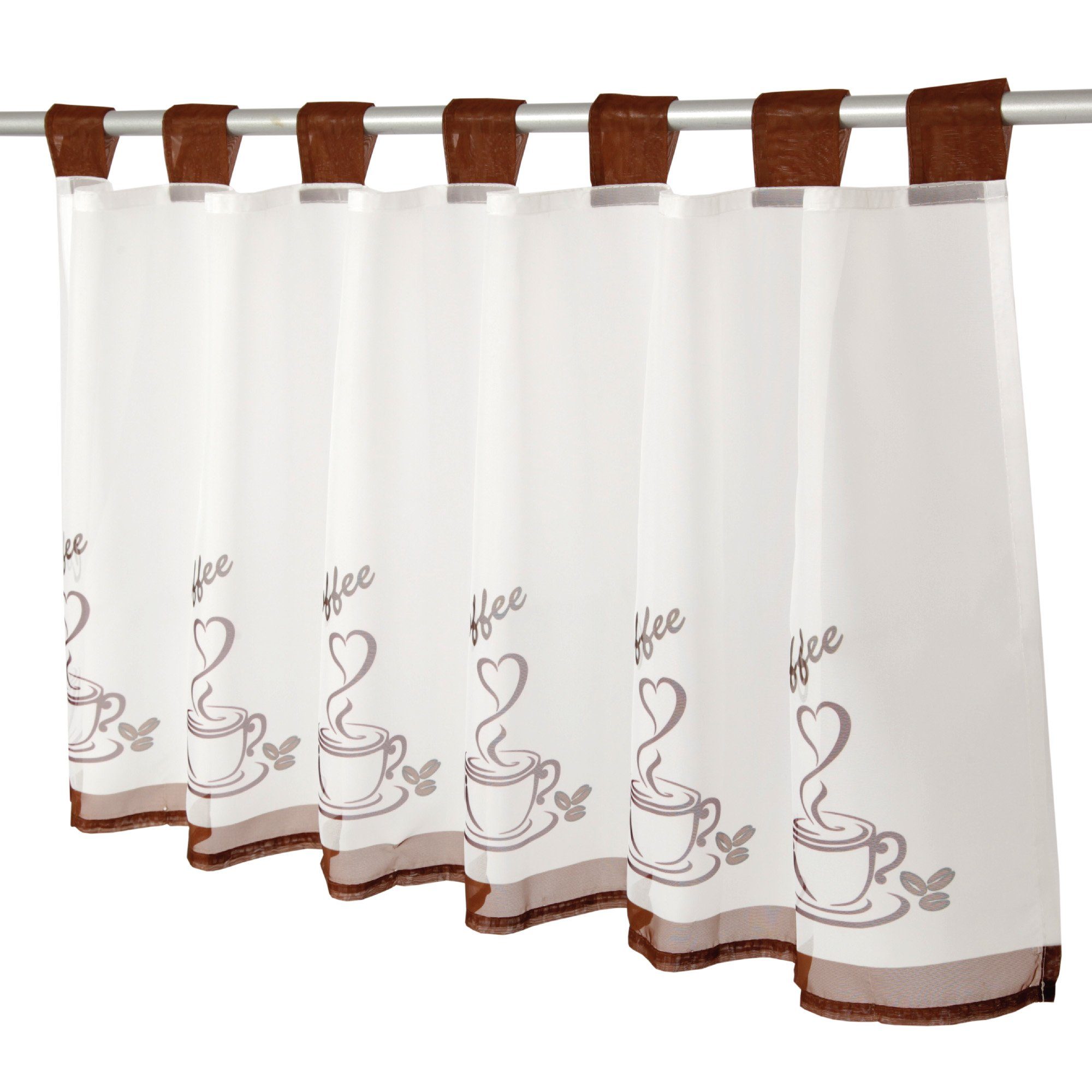 Angie, - Scheibengardine Coffee Arsvita, Voile, Küchengardine Stangendurchzug, mit Transparente Bistrogardine transparent, Schlaufen