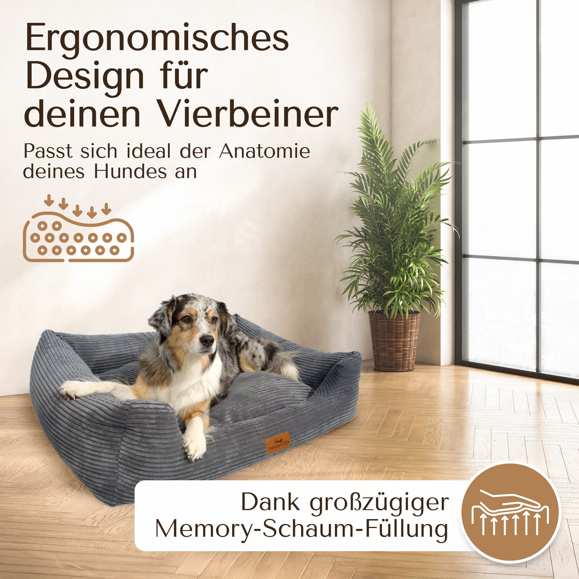Freudentier Hundekorb Hundebett orthopädisch aus Cord, günstig online kaufen